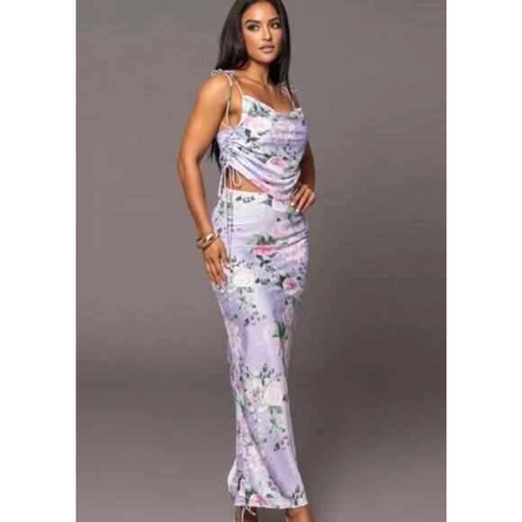 JLUXLABEL Lilac Florence satin Ruched Skirt and shirt Set NWT Size M
